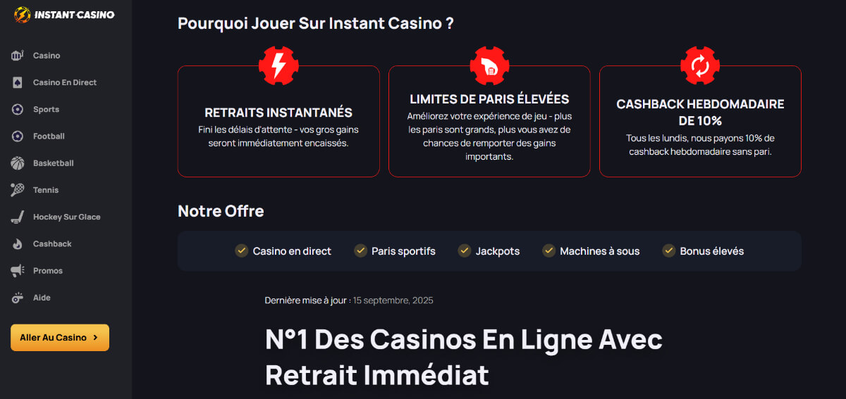Instant Casino - Casino avec Retrait le Plus Rapide
