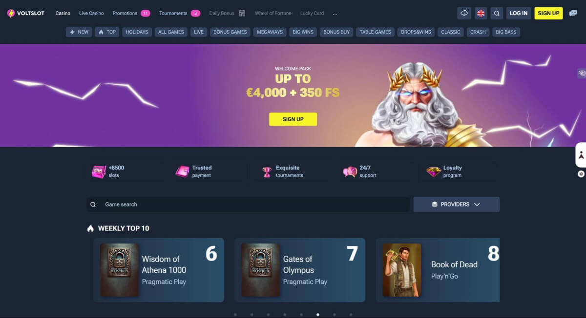 Voltslot est un casino moderne, énergique et très complet, idéal pour les joueurs belges